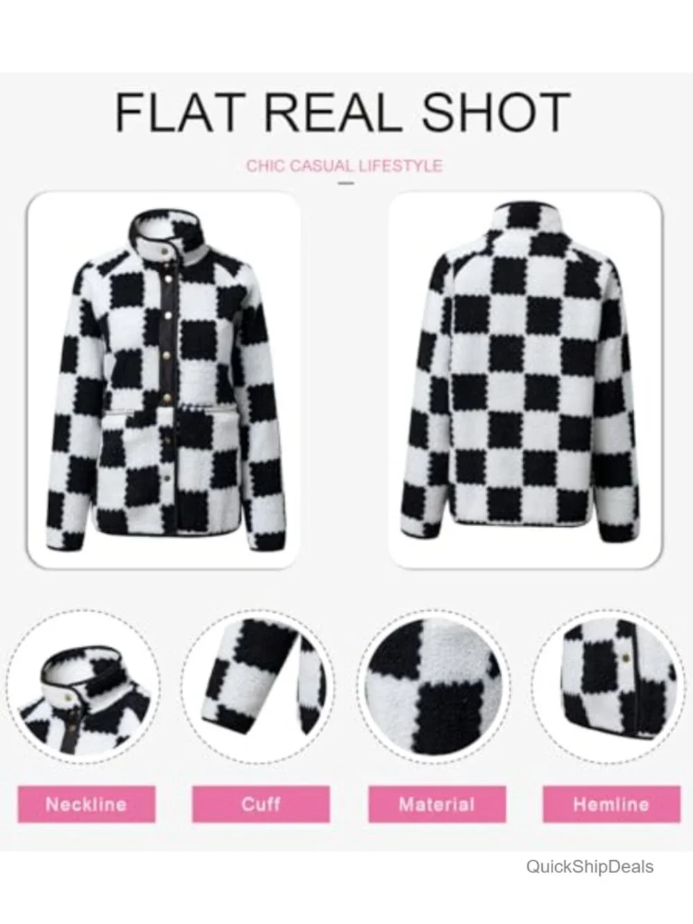 Women's Plaid Sherpa Fleece Jacket Button Down Casual Winter Coat